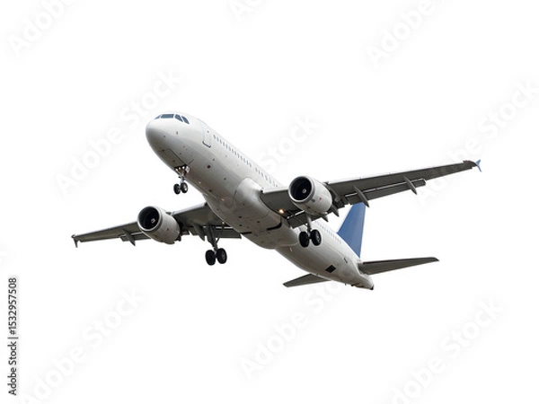 Fototapeta Modern commercial airplane isolated on transparent background — perfect PNG for aviation, travel, tourism, business flights, air transport, and flight-related visuals.