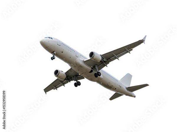 Fototapeta Modern commercial airplane isolated on transparent background — perfect PNG for aviation, travel, tourism, business flights, air transport, and flight-related visuals.