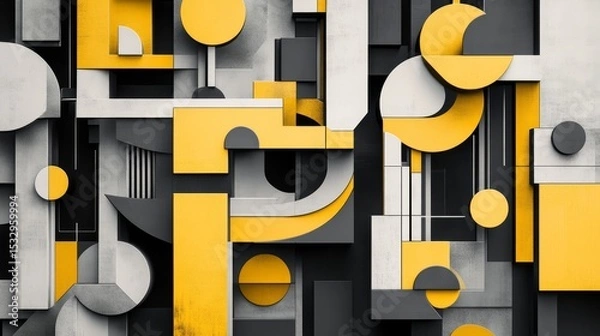 Obraz Abstract geometric shapes in yellow gray and white form a modern design.