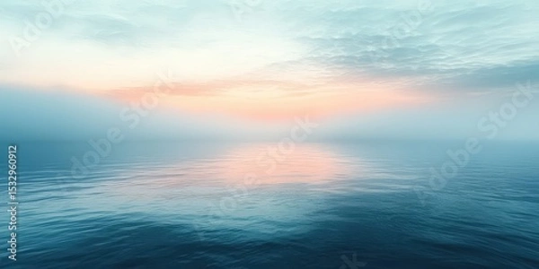 Fototapeta Pink and Orange Sky Over Gentle Ocean Waves — Minimalist Seascape Background for Travel, Wellness, and Calm Themes

