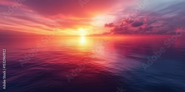 Fototapeta Vibrant Sunset Reflected on Tranquil Sea — Warm Dreamy Horizon for Travel, Nature, and Editorial Use