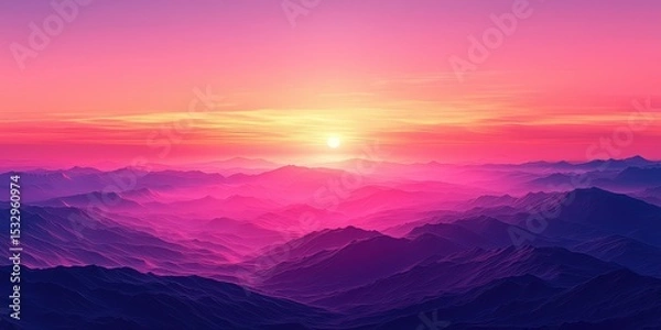 Fototapeta Vibrant Mountain Sunrise with Pink and Orange Glow — Dreamy Nature Landscape for Travel, Editorial, and Wellness Use
