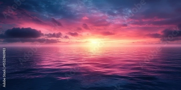 Fototapeta Pastel Sunset Over Calm Ocean — Soft Gradient Sky and Reflection for Meditation, Travel, and Background Use

