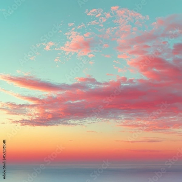 Fototapeta Morning Light: Soft Pink and Orange Clouds Dissipate Above a Quiet Horizon Under a Serene Sky