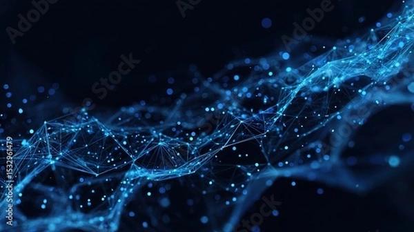 Fototapeta Abstract Holographic Data Network in Deep Blue Space Environment