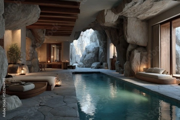 Fototapeta Tranquil Indoor Pool in Stone Cave with Minimalist Design