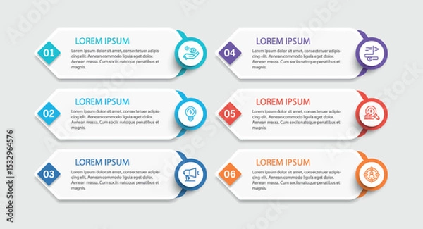 Obraz Infographic vector design template with 6 options, steps or processes. Can be used for workflow layout, diagram, annual report, web design	
