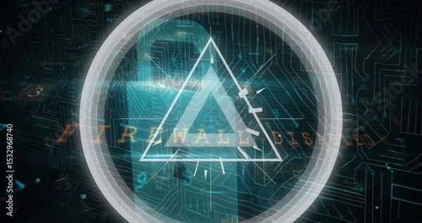 Fototapeta Displaying concentric ring and triangles on security dashboard with firewall disabled message