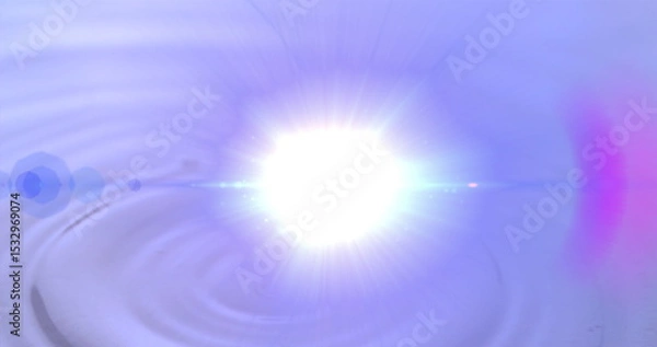 Obraz Emitting white light flare centered over rippled water surface in studio with lens flare halos