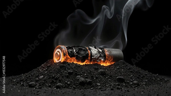 Obraz Lithium battery technology being caught on fire, danger battery charging	
