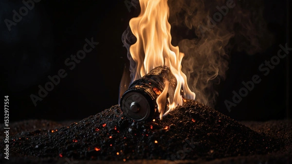 Obraz Lithium battery technology being caught on fire, danger battery charging	