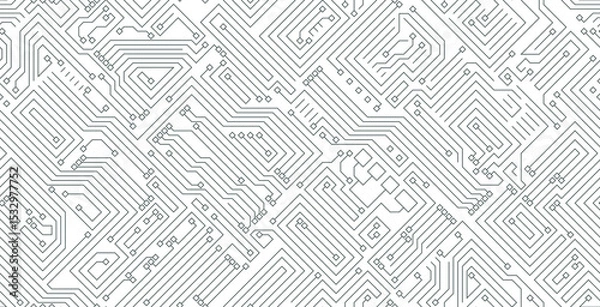 Fototapeta Seamless technology circuit board on white background.