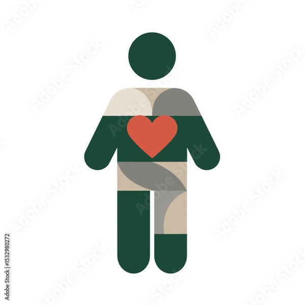 Fototapeta Abstract human figure with heart symbolizing empathy and ESG care

