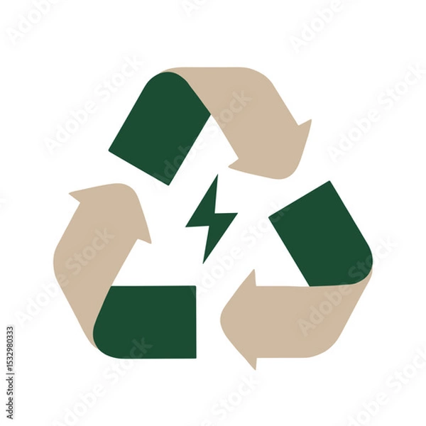 Fototapeta Recycling symbol with lightning bolt representing energy and circular economy

