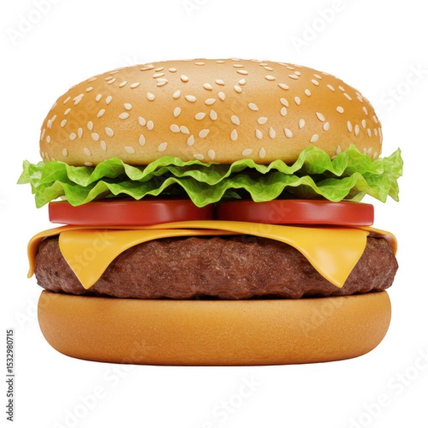 Obraz Juicy Cheeseburger with Sesame Seed Bun on Transparent Background