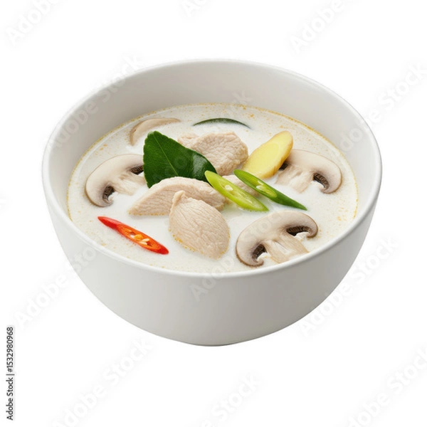 Obraz Creamy Chicken and Mushroom Soup in White Bowl