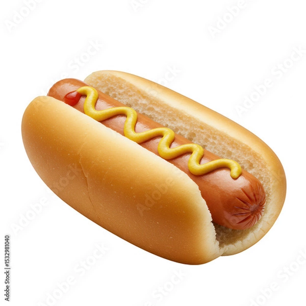 Obraz Closeup of a Hot Dog with Mustard in a Bun on Transparent Background