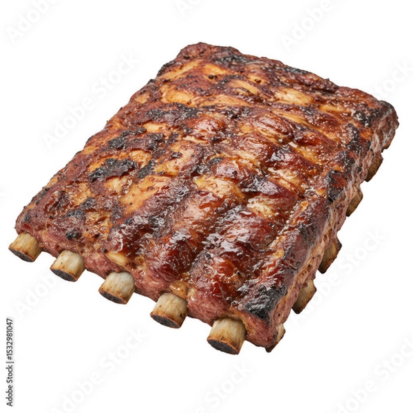 Obraz Glazed Barbecue Ribs Close Up Studio Shot of Tender, Juicy Grilled