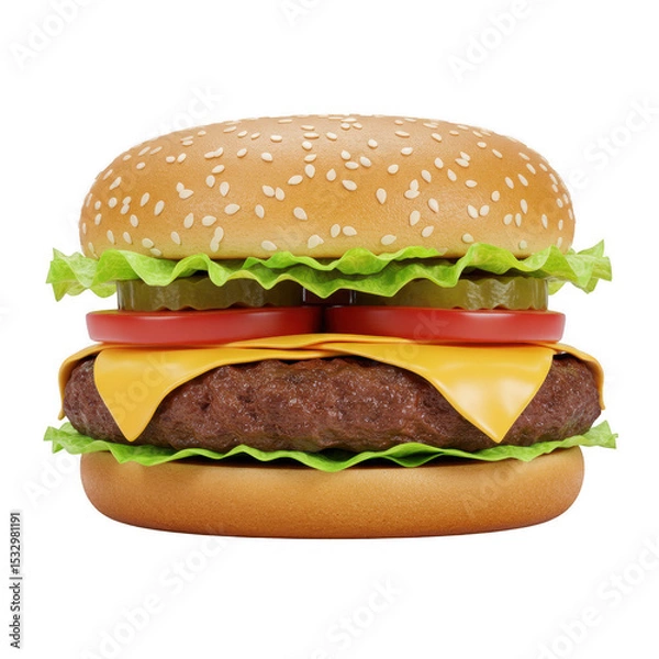 Obraz Juicy Cheeseburger with Sesame Seed Bun and Melted Cheese on