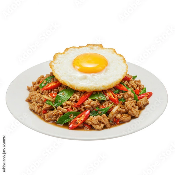 Obraz Ground Meat Stir Fry Topped with Fried Egg