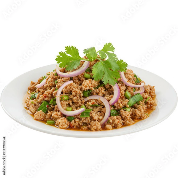 Obraz Spicy Minced Meat Salad with Red Onion and Cilantro