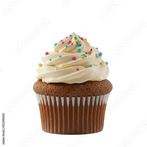 Obraz Chocolate Cupcake with Vanilla Frosting and Sprinkles