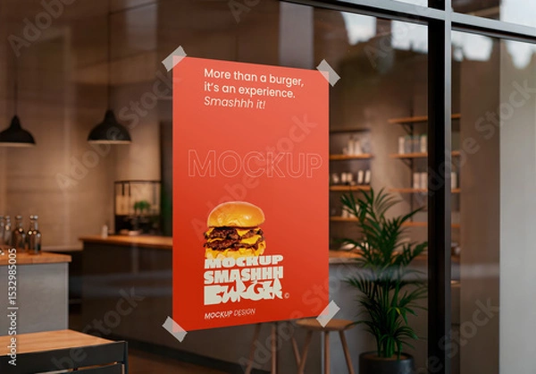 Fototapeta Poster Hanging Mockup with Shop Background