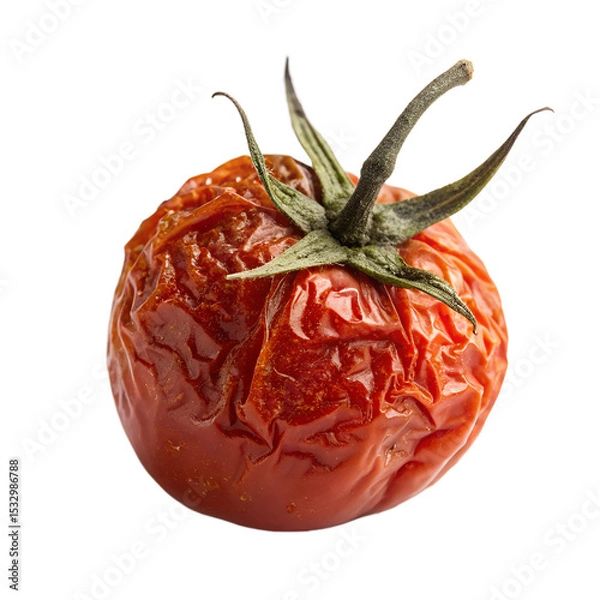 Fototapeta Close up of a wrinkled tomato with stem for food waste concept usage isolated on transparent background