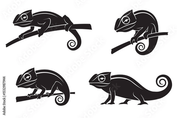 Fototapeta collection of chameleon reptile icons isolated on white background