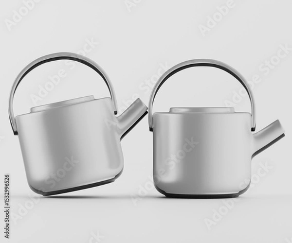Fototapeta Two modern gray teapots minimalist design studio photography product display homeware clean background high quality image