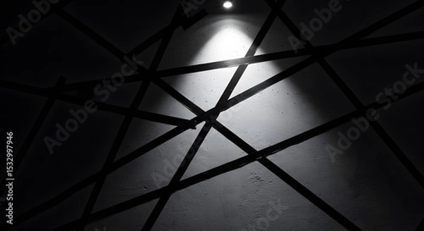 Fototapeta A minimalist black-and-white tape design arranged diagonally across a concrete wall.