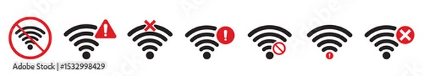 Fototapeta Set of no wifi icon sign , Wifi and wireless problem icon or no wifi icon set. wifi internet no access error icon sign. wifi signal with a prohibition symbol. 