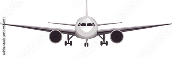 Obraz Airplane front view, three perspectives, cartoon style, colorful design, sleek fuselage, visible engines, minimalistic background, isolated on transparent background, png