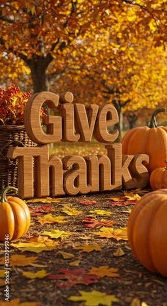 Obraz Autumn thanksgiving scene with pumpkins and fall leaves for seasonal celebration design