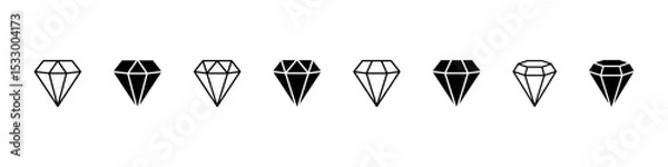 Fototapeta Diamond icon. Gemstone vector set. Gem stone carat sign. Jewellery icon set. Brilliant crystal stone shape. Diamond isolated vector icon set.