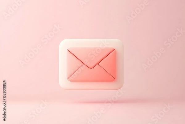Fototapeta A 3D illustration of a pink envelope icon on a soft pink background. 