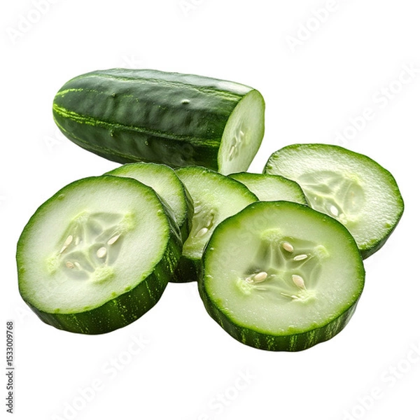 Fototapeta Sliced cucumber isolated on transparent background