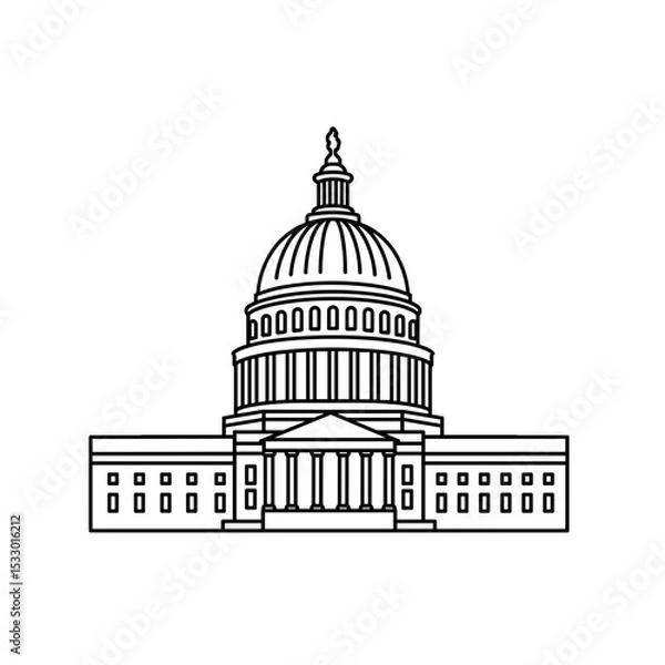 Fototapeta Line art illustration of a historic government building concept of buildings and structures  