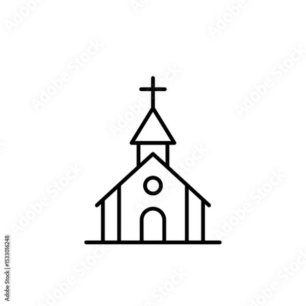 Fototapeta Line drawing of a church structure with a cross on the roof  