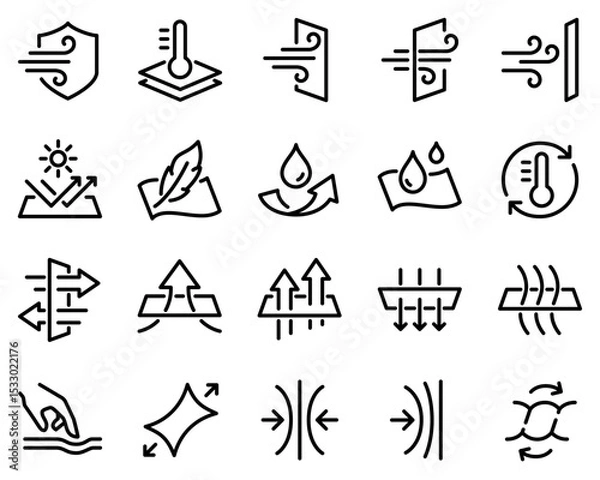 Fototapeta Simple Set of Fabric Properties Related Vector Line Icons. Contains such Icons as Stretching, Windproof, Breathable and more.