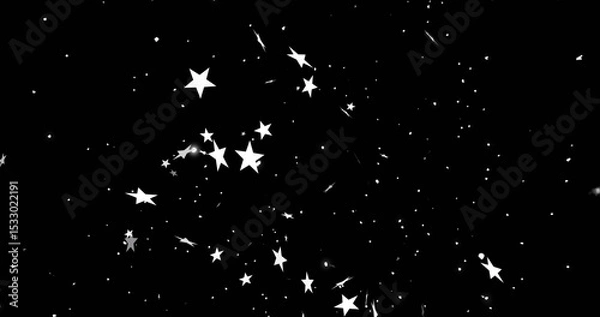 Obraz Glimmering white star shapes and dot specks forming curved pattern in black expanse, cosmic theme