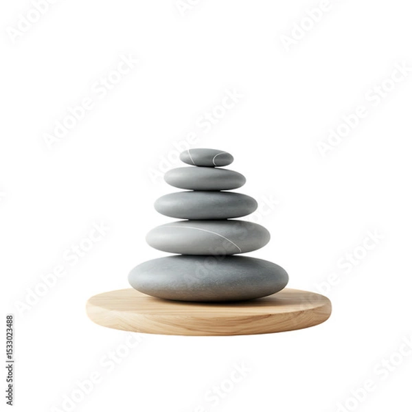 Obraz Zen Garden Concept with Stacked Stones and Wooden Platform


