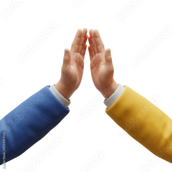 Obraz High Five Gesture with Blue and Yellow Sleeves on Transparent Background

