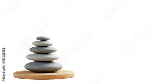 Obraz Zen Stone Stack on Wooden Base Isolated on White Background


