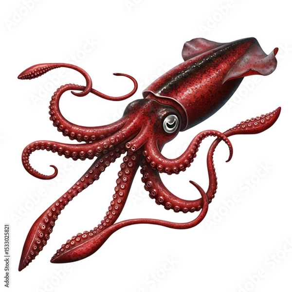 Fototapeta Realistic Red Squid with Tentacles on Transparent Background

