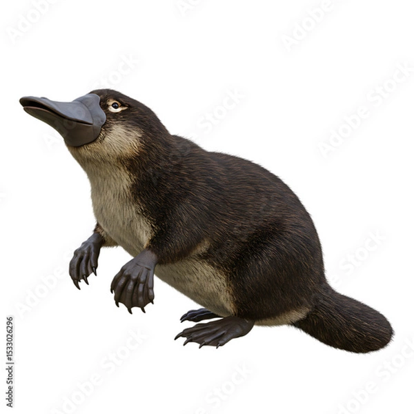 Obraz Realistic Platypus Sitting on Grass Isolated on Transparent Background

