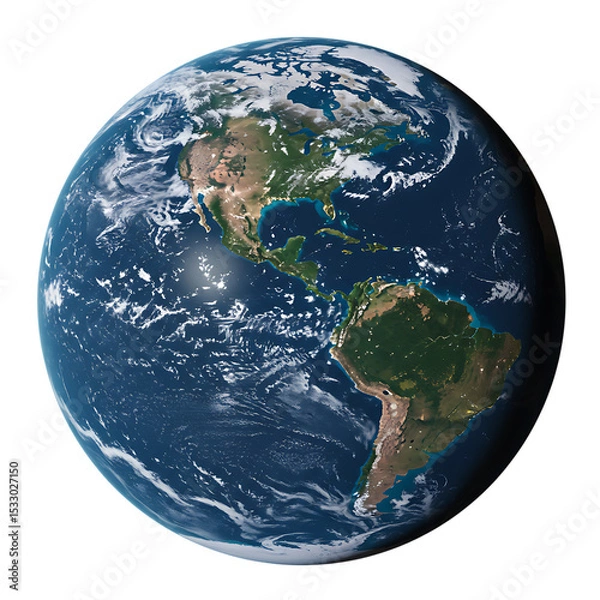Obraz 3D Earth Globe Showing North and South America on Transparent Background

