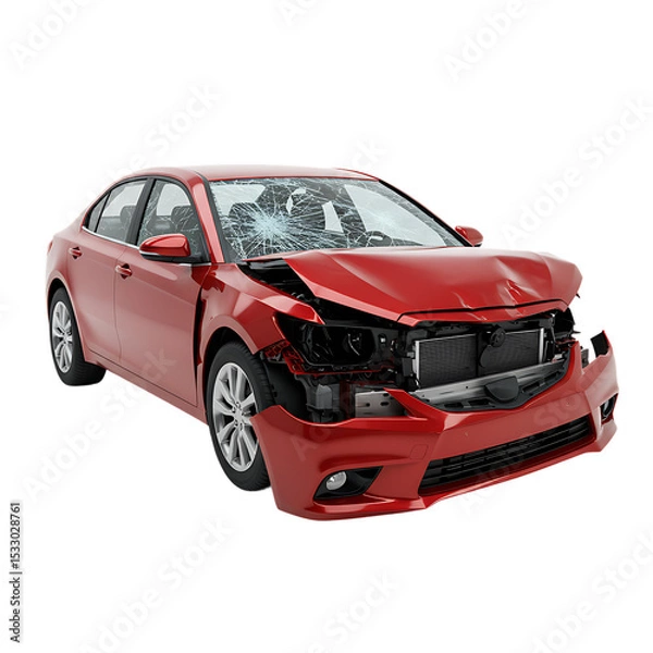 Obraz Damaged Car After Crash Accident on Transparent Background


