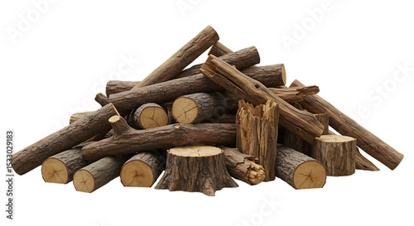 Obraz Stack of Firewood Logs on Transparent Background

