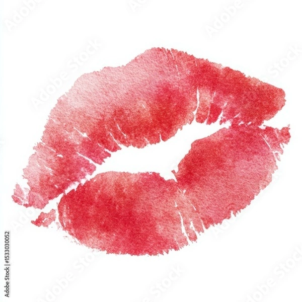 Fototapeta Colorful watercolor kiss mark illustration with vibrant red tones on a white background depicting love and romance
